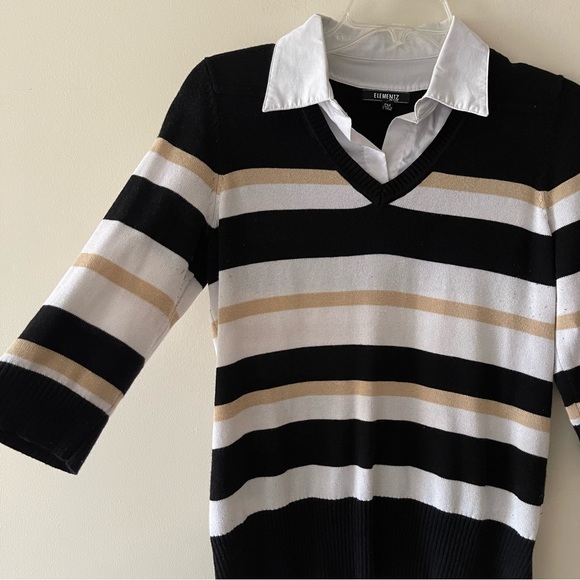 Black and Gold Multicolor Collared Sweater Blouse - Picture 3 of 6